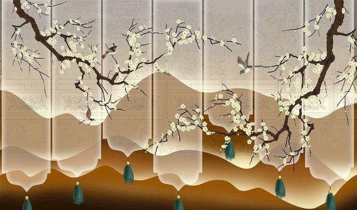 新中式山水花鸟背景图片(9994x6520)psd模版下载