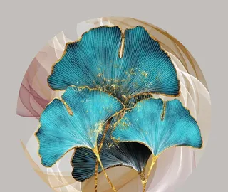 手绘轻奢银杏叶装饰画图片