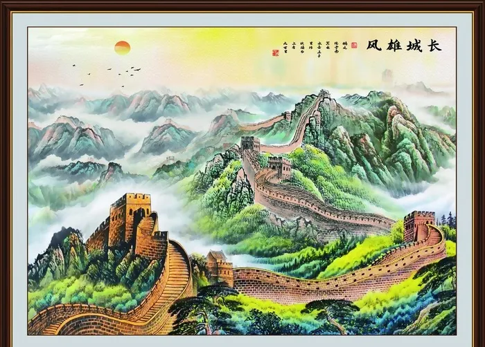 山水风景画,万里长城,装裱字画,八(1969x1475)psd模版下载