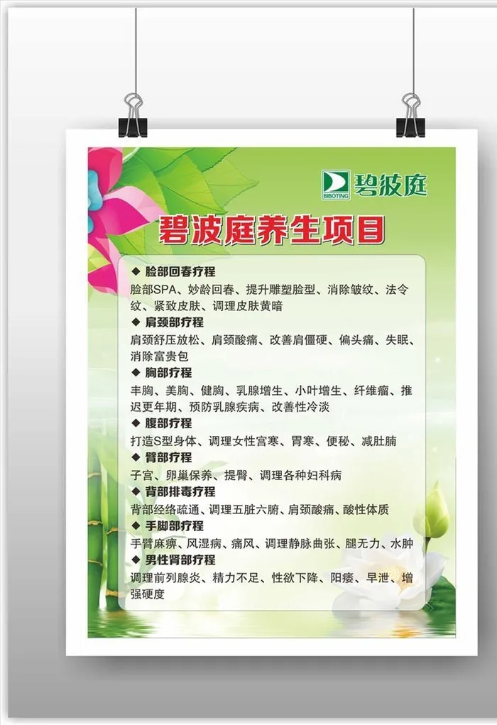 美容项目表图片cdr矢量模版下载