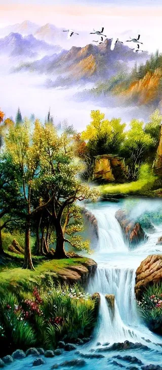 油画 高山流水图片