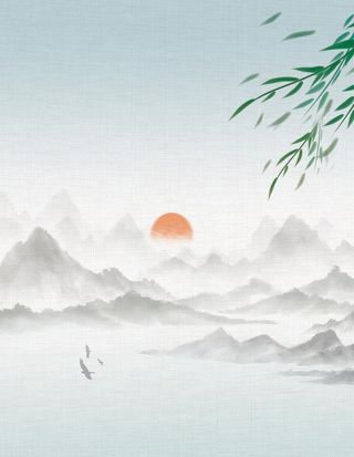 青山绿水中国风水墨画背景图片