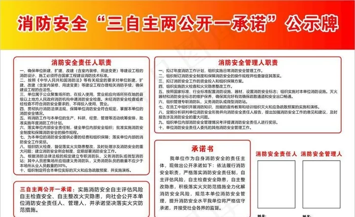 消防安全 三自主两公开一承诺图片cdr矢量模版下载