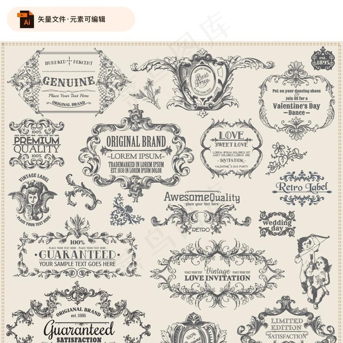 欧式花纹花边设计矢量素材图片