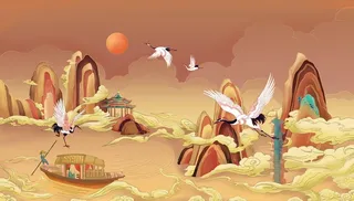 中国风仙鹤风景图片