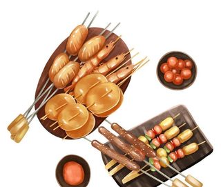 烤串烧烤卡通插画  图片