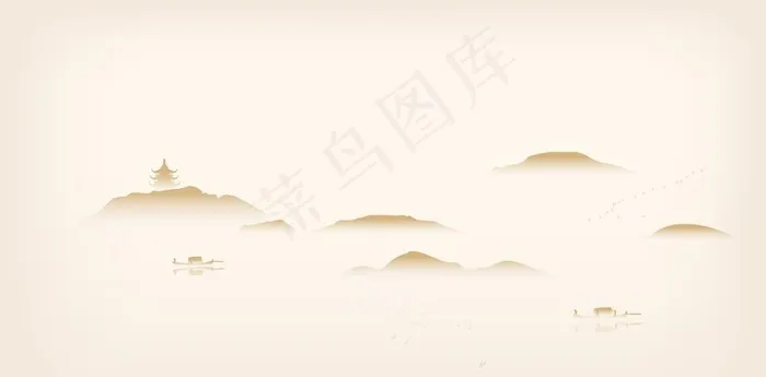 山水古风背景图片ai矢量模版下载