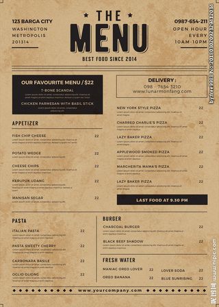 牛皮纸背景简约菜单图片