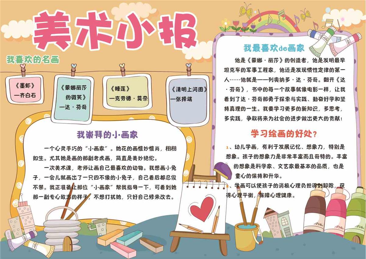 美术小报我是小画家电子手抄报模板