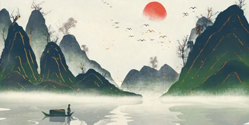 插画-水墨山河