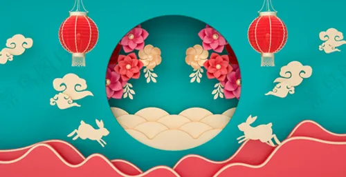 背景-中秋·立体C4D